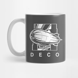 Art Deco urban design with skyscrapers and zeppelin. Mug